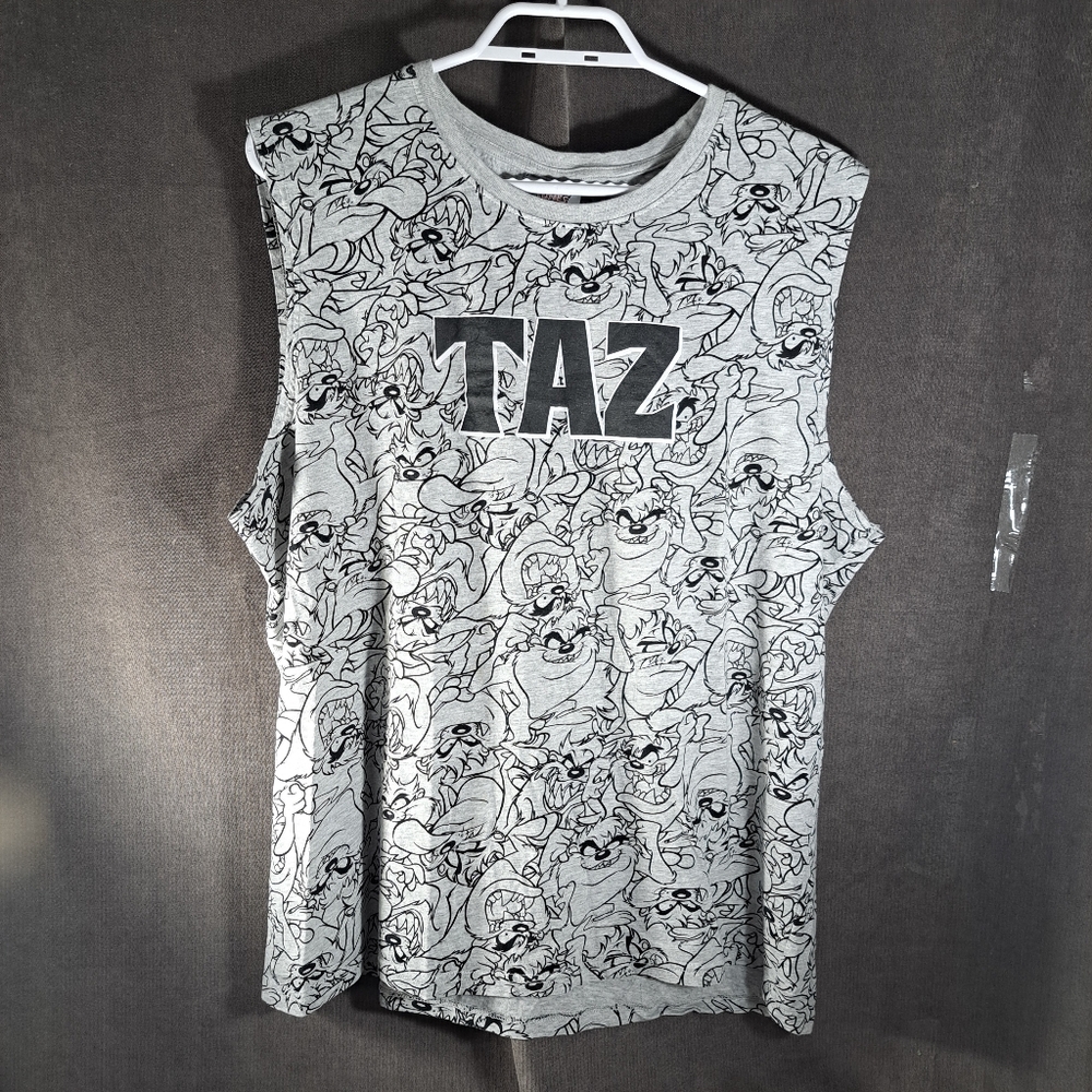 Looney Tunes Taz All Over Print Grey Black Graphic Tank VG XL Tazmanian Devil